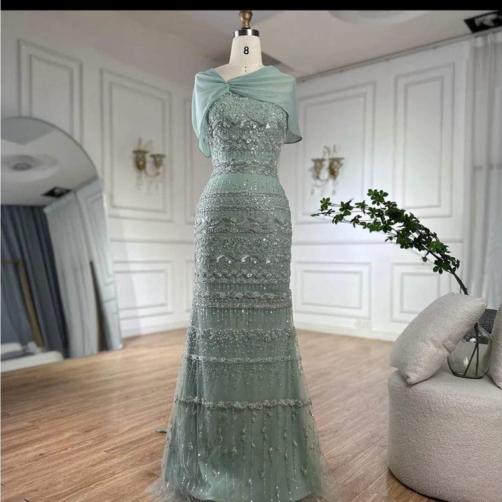 Serene Hill Beaded Sage Green Evening Dress
